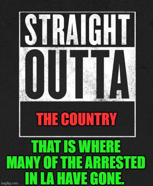 Straight Outta X blank template | THE COUNTRY; THAT IS WHERE MANY OF THE ARRESTED IN LA HAVE GONE. | image tagged in straight outta x blank template | made w/ Imgflip meme maker