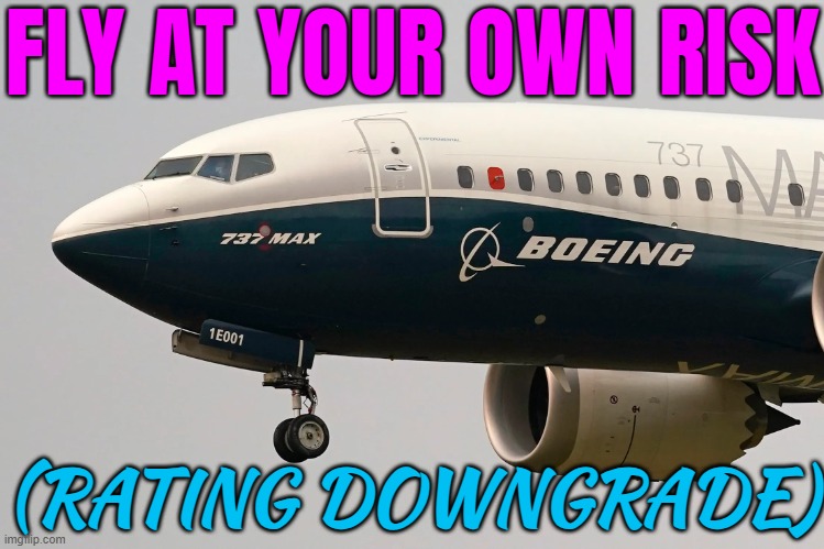 Boeing: Fly At Your Own Risk (Rating Downgrade) | FLY AT YOUR OWN RISK; (RATING DOWNGRADE) | image tagged in boeing 737 max,boeing,plane crash,india,death,life sucks | made w/ Imgflip meme maker