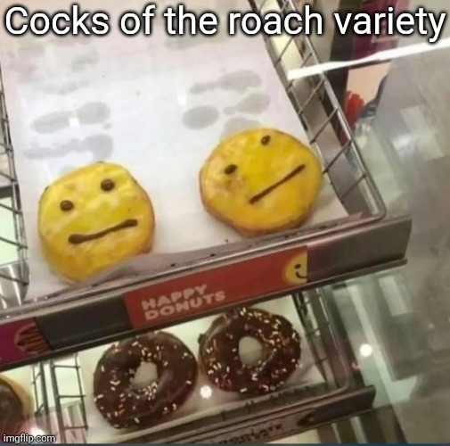 Happy donuts | Cocks of the roach variety | image tagged in happy donuts | made w/ Imgflip meme maker