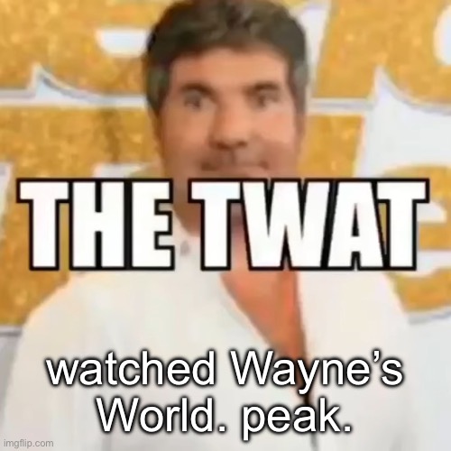 the twat | watched Wayne’s World. peak. | image tagged in the twat | made w/ Imgflip meme maker