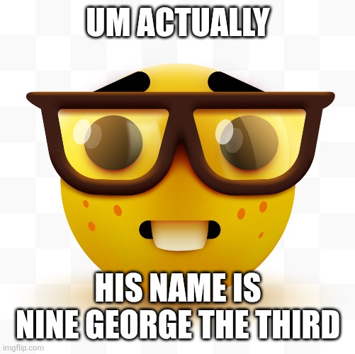 Nerd emoji | UM ACTUALLY HIS NAME IS NINE GEORGE THE THIRD | image tagged in nerd emoji | made w/ Imgflip meme maker