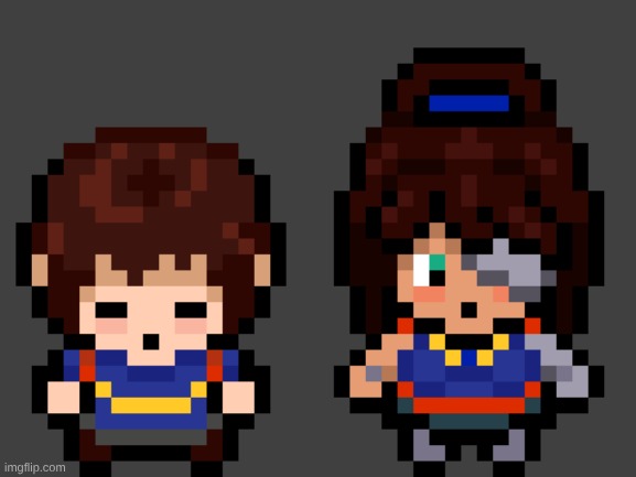 Outer and Eliora's overworld sprites. I didn't want normal Undertale/Deltarune sprites, and I really like the Pokemon style | image tagged in undertale,sprites,why are you reading the tags,you have been blessed for reading the tags,have a good day | made w/ Imgflip meme maker