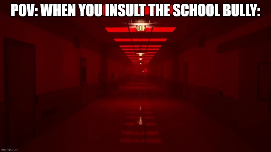 any backrooms fans recognise dis? | POV: WHEN YOU INSULT THE SCHOOL BULLY: | image tagged in level | made w/ Imgflip meme maker