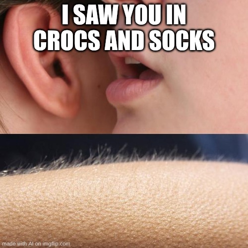 CROCS | I SAW YOU IN CROCS AND SOCKS | image tagged in whisper and goosebumps,crocs | made w/ Imgflip meme maker