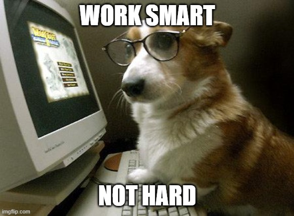 Smart Dog | WORK SMART NOT HARD | image tagged in smart dog | made w/ Imgflip meme maker