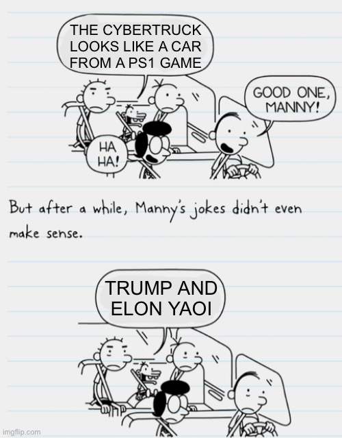 THE CYBERTRUCK LOOKS LIKE A CAR
FROM A PS1 GAME; TRUMP AND
ELON YAOI | made w/ Imgflip meme maker