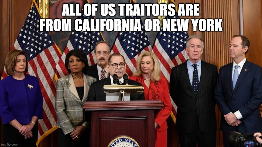 ALL OF US TRAITORS ARE FROM CALIFORNIA OR NEW YORK | image tagged in house democrats | made w/ Imgflip meme maker