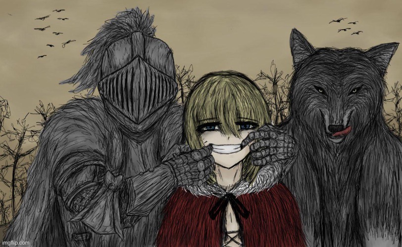 Husband, Wife and their loyal knight | image tagged in the goobers,aint no shit to smile about,black souls,memes,shitpost,dawn | made w/ Imgflip meme maker