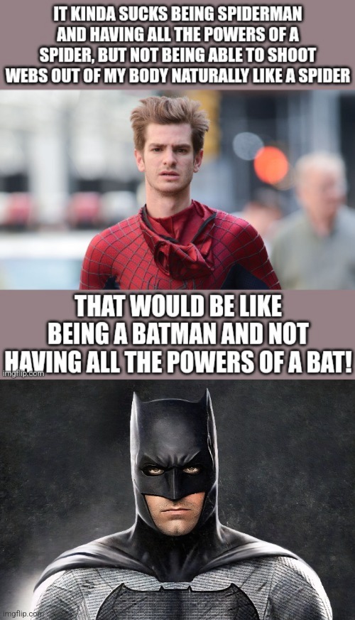 Not so Super | image tagged in superheroes,spiderman,batman,super,powers | made w/ Imgflip meme maker