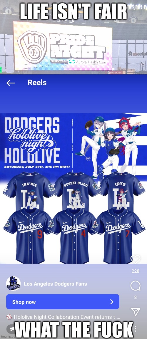 Well I caught a free brat that they were throwing into the stands during 7th inning | LIFE ISN'T FAIR; WHAT THE FUCK | made w/ Imgflip meme maker