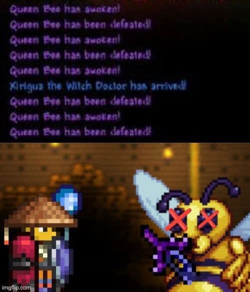 Abusing the hell outta Expert Mode Queen Bee (edit by me) | image tagged in terraria,video games,gaming,edits,nintendo switch,screenshot | made w/ Imgflip meme maker