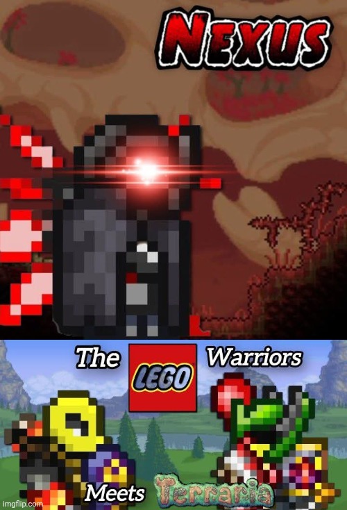 A couple Terraria edits I made referencing my old Lego series | image tagged in terraria,video games,edits,the lego warriors series | made w/ Imgflip meme maker