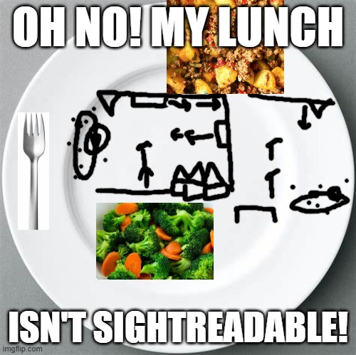 Unsightreadable lunch | OH NO! MY LUNCH; ISN'T SIGHTREADABLE! | image tagged in funny memes | made w/ Imgflip meme maker
