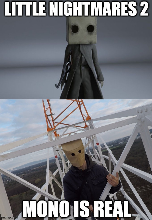 Little Nightmares 2, Mono is a real Guy | LITTLE NIGHTMARES 2; MONO IS REAL | image tagged in lattice climbing,little nightmares 2,mono,creepypasta,horror,climbing memes | made w/ Imgflip meme maker