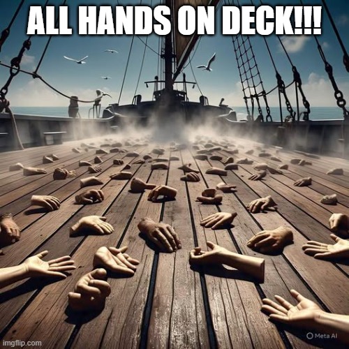 All Hands on Deck! | ALL HANDS ON DECK!!! | image tagged in dark humor | made w/ Imgflip meme maker