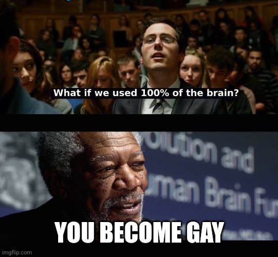 What if we used 100 % of the brain? | YOU BECOME GAY | image tagged in what if we used 100 of the brain | made w/ Imgflip meme maker