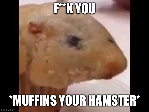 hamster muffin | F**K YOU *MUFFINS YOUR HAMSTER* | image tagged in hamster muffin | made w/ Imgflip meme maker