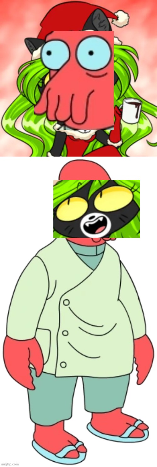 just did a brand new face swap of flo and zoidberg because why not | image tagged in face swap,futurama,futurama zoidberg,you should feel bad zoidberg,rocky rakoon,a cat is fine too | made w/ Imgflip meme maker