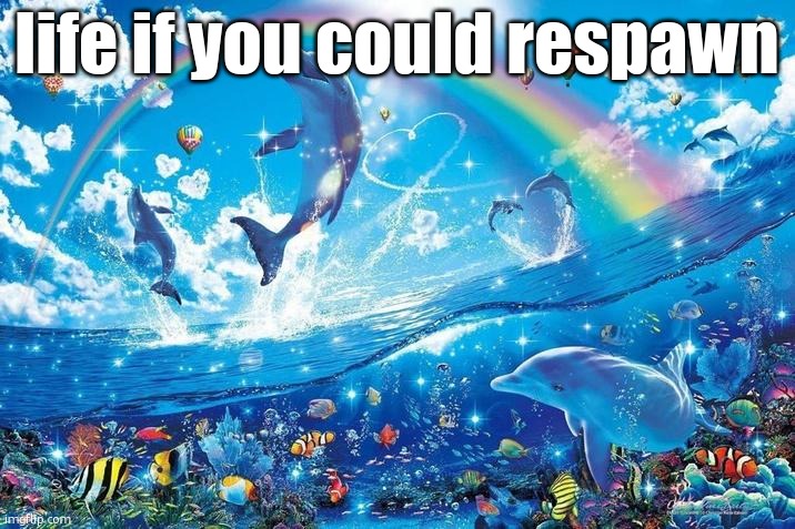 Happy dolphin rainbow | life if you could respawn | image tagged in happy dolphin rainbow | made w/ Imgflip meme maker