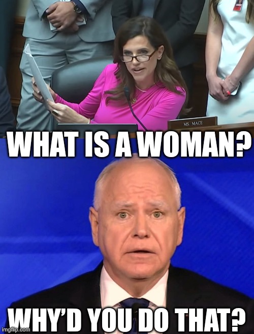 What’s a woman | WHAT IS A WOMAN? WHY’D YOU DO THAT? | image tagged in nancy mace - you're full of shit today,tim walz debate 2024,women,politics,political meme | made w/ Imgflip meme maker