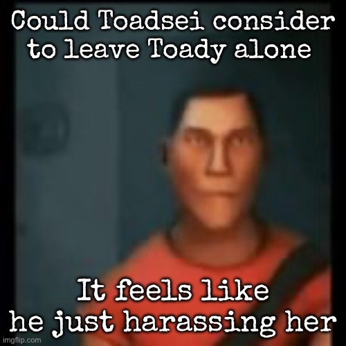 Disappointed Scout | Could Toadsei consider to leave Toady alone; It feels like he just harassing her | image tagged in disappointed scout | made w/ Imgflip meme maker