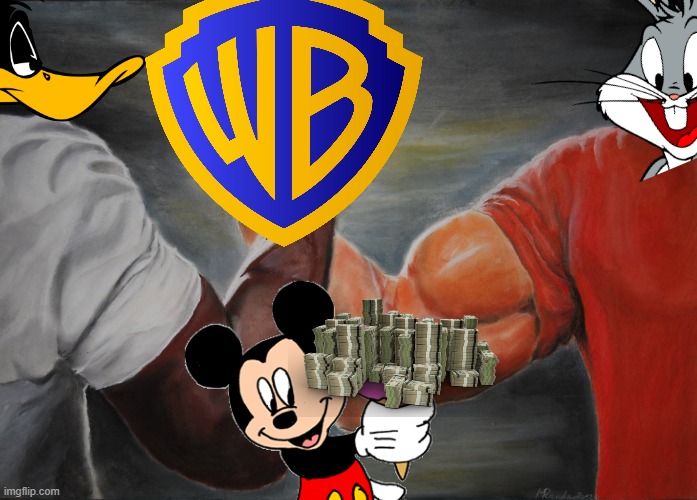 FUN FACT: Disney almost bought Warner Bros. in 2016. (NOT MADE UP, I'M SERIOUS) | image tagged in memes,epic handshake,disney,warner bros,2016,true | made w/ Imgflip meme maker