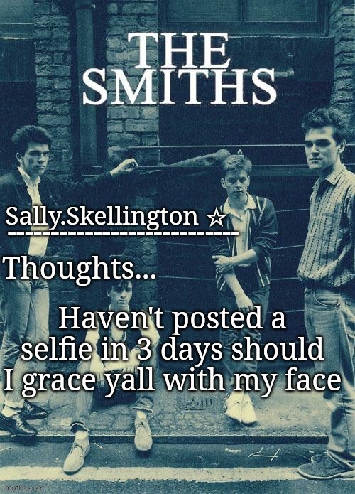 Jk probably | Haven't posted a selfie in 3 days should I grace yall with my face | image tagged in sally's temp | made w/ Imgflip meme maker
