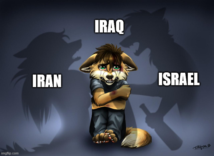 IRAN IRAQ ISRAEL furry parents fight | IRAQ; ISRAEL; IRAN | image tagged in iran,iraq,israel,furry,parents | made w/ Imgflip meme maker