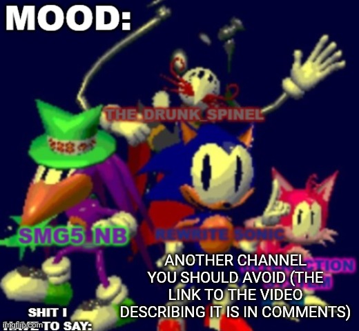 link in comments | ANOTHER CHANNEL YOU SHOULD AVOID (THE LINK TO THE VIDEO DESCRIBING IT IS IN COMMENTS) | image tagged in rewritesonic triple trouble temp | made w/ Imgflip meme maker