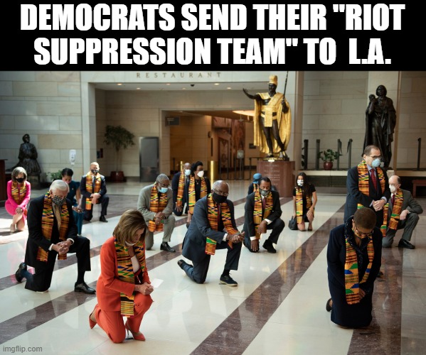 LOL!! | DEMOCRATS SEND THEIR ''RIOT SUPPRESSION TEAM'' TO  L.A. | image tagged in democrats,los angeles,california,protests,lol,riots | made w/ Imgflip meme maker