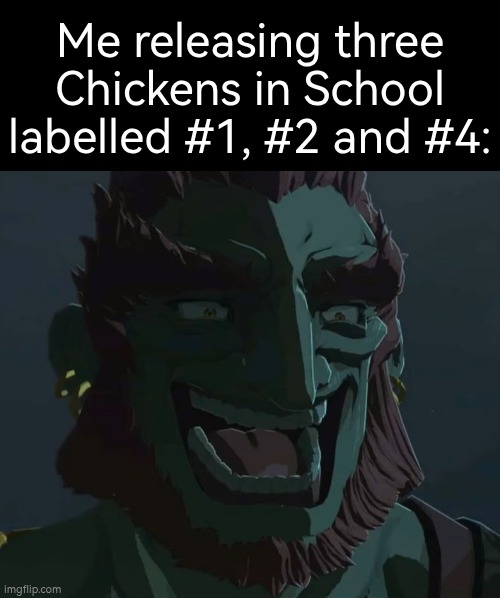I wish them good luck to find the "Chicken #3". | Me releasing three Chickens in School labelled #1, #2 and #4: | image tagged in chickens,troll | made w/ Imgflip meme maker