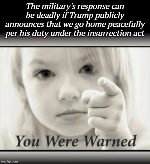 The military's response can be deadly if Trump publicly announces that we go home peacefully per his duty under the insurrection act | made w/ Imgflip meme maker