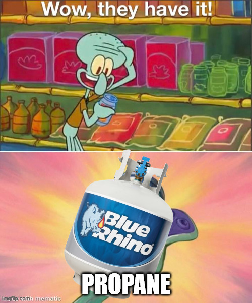 Southerners be like: | PROPANE | image tagged in wow they have it,spongebob,memes,propane | made w/ Imgflip meme maker