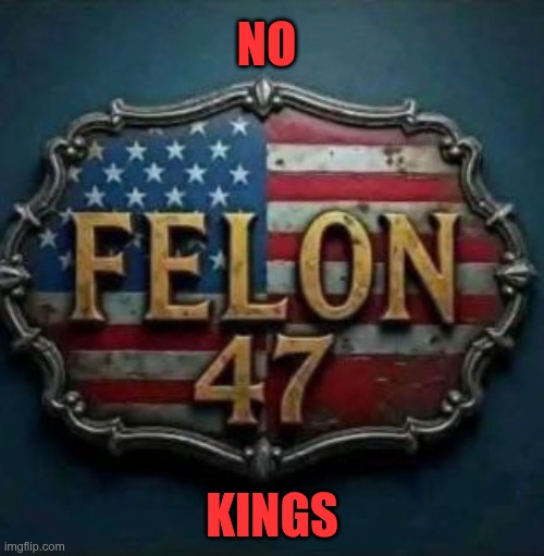 Felon 47 | NO; KINGS | image tagged in trump,gop,maga,nazi,fascist,no kings | made w/ Imgflip meme maker