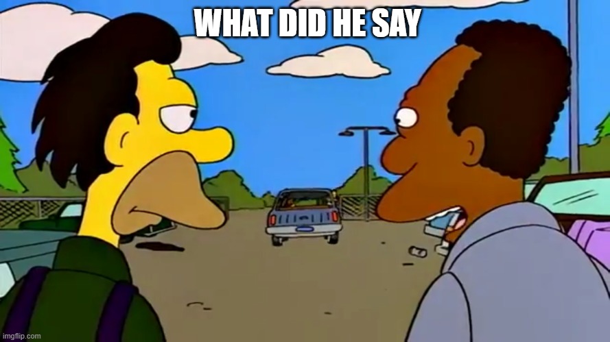 Simpsons what did he say | WHAT DID HE SAY | image tagged in simpsons what did he say | made w/ Imgflip meme maker