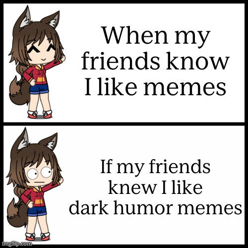 It is a secret I keep from them | When my friends know I like memes; If my friends knew I like dark humor memes | image tagged in gacha wtf,gacha,dark humor | made w/ Imgflip meme maker