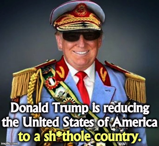 Generalissimo Caudillo Dictator Trump | Donald Trump is reducing the United States of America; to a sh*thole country. | image tagged in generalissimo caudillo dictator trump,trump,delusional,senile dementia,fascist,dictator | made w/ Imgflip meme maker