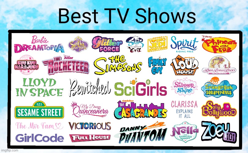My Best TV Shows | image tagged in the loud house,the simpsons,spongebob squarepants,sesame street,family guy,danny phantom | made w/ Imgflip meme maker