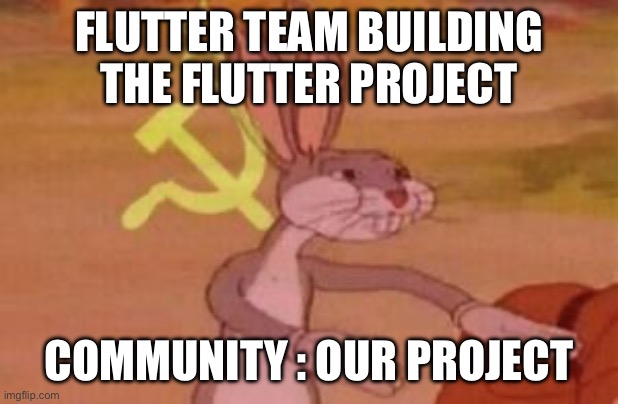 our | FLUTTER TEAM BUILDING THE FLUTTER PROJECT; COMMUNITY : OUR PROJECT | image tagged in our | made w/ Imgflip meme maker