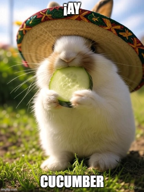 ¡Ay, caramba! | ¡AY; CUCUMBER | image tagged in mexican,rabbit,cucumber | made w/ Imgflip meme maker
