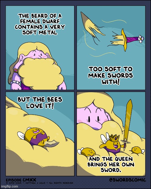 image tagged in dwarf,female,beard,bees,queen bee,sword | made w/ Imgflip meme maker