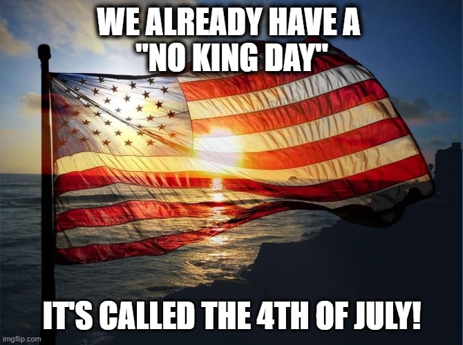 We already have a holiday for this! | WE ALREADY HAVE A 
"NO KING DAY"; IT'S CALLED THE 4TH OF JULY! | image tagged in 4th of july,riots,go home | made w/ Imgflip meme maker