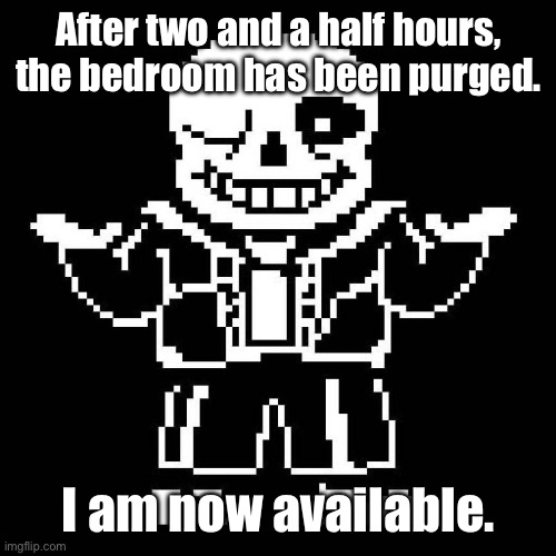 I can still feel the heat from the work… | After two and a half hours, the bedroom has been purged. I am now available. | image tagged in sans undertale | made w/ Imgflip meme maker