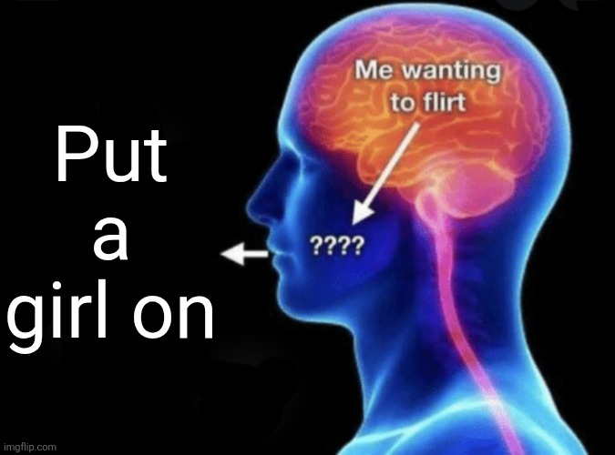 Me wanting to flirt | Put a girl on | image tagged in me wanting to flirt | made w/ Imgflip meme maker