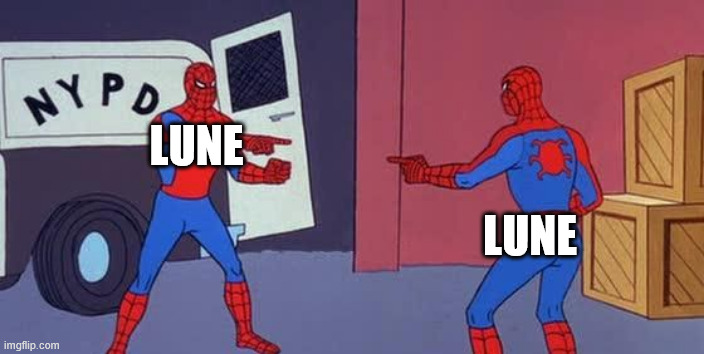 Spider Man Double | LUNE; LUNE | image tagged in spider man double | made w/ Imgflip meme maker