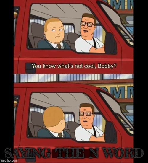 you know whats not cool bobby | SAYING THE N WORD | image tagged in you know whats not cool bobby | made w/ Imgflip meme maker
