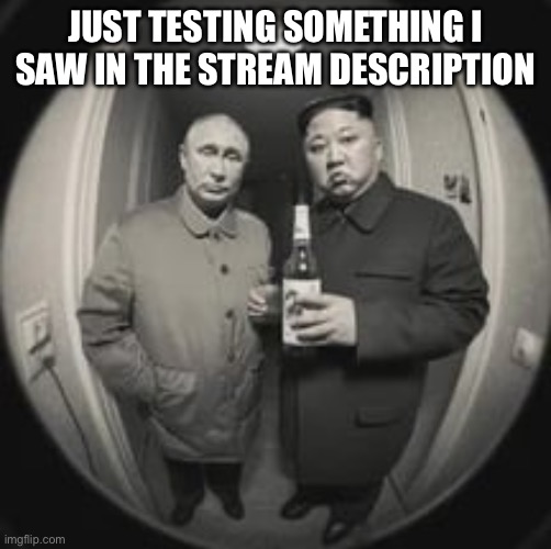 Just a test | JUST TESTING SOMETHING I SAW IN THE STREAM DESCRIPTION | image tagged in kim jong un at your door feat vladimir putin | made w/ Imgflip meme maker