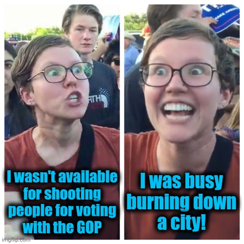 Social Justice Warrior Hypocrisy | I wasn't available
for shooting
people for voting
with the GOP; I was busy
burning down
a city! | image tagged in social justice warrior hypocrisy,memes,melissa hortman,minnesota,democrats,murder | made w/ Imgflip meme maker