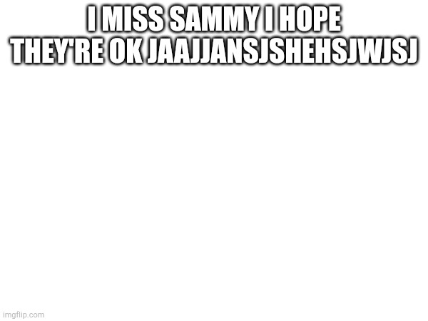 I hope they come back soon I MISS THEM AHHHH | I MISS SAMMY I HOPE THEY'RE OK JAAJJANSJSHEHSJWJSJ | made w/ Imgflip meme maker
