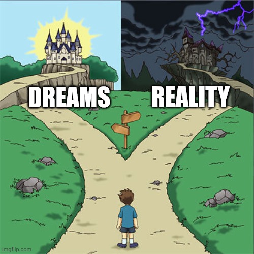 Two Paths | REALITY; DREAMS | image tagged in two paths | made w/ Imgflip meme maker